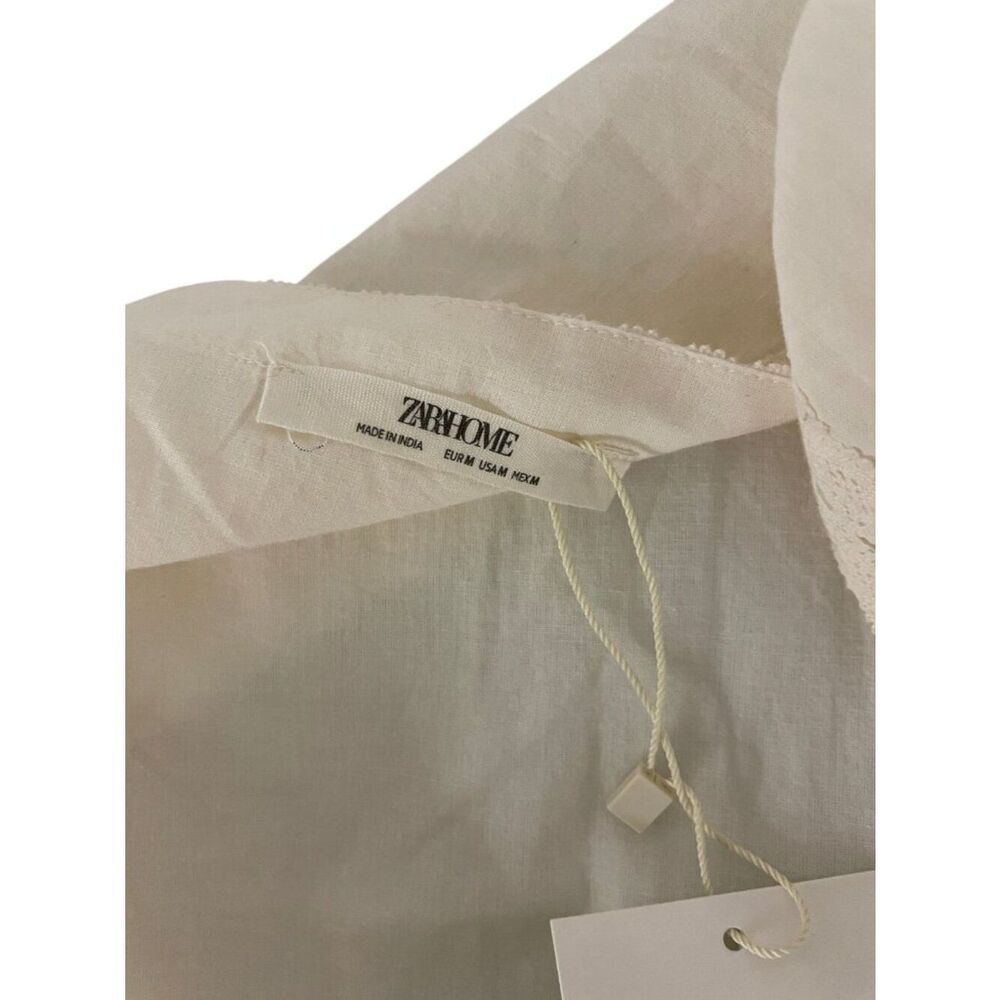 Zara Home Womens Robe Medium Ecru Cotton Lace Trim Tie Waist 8143/434 NWT - Picture 4 of 12